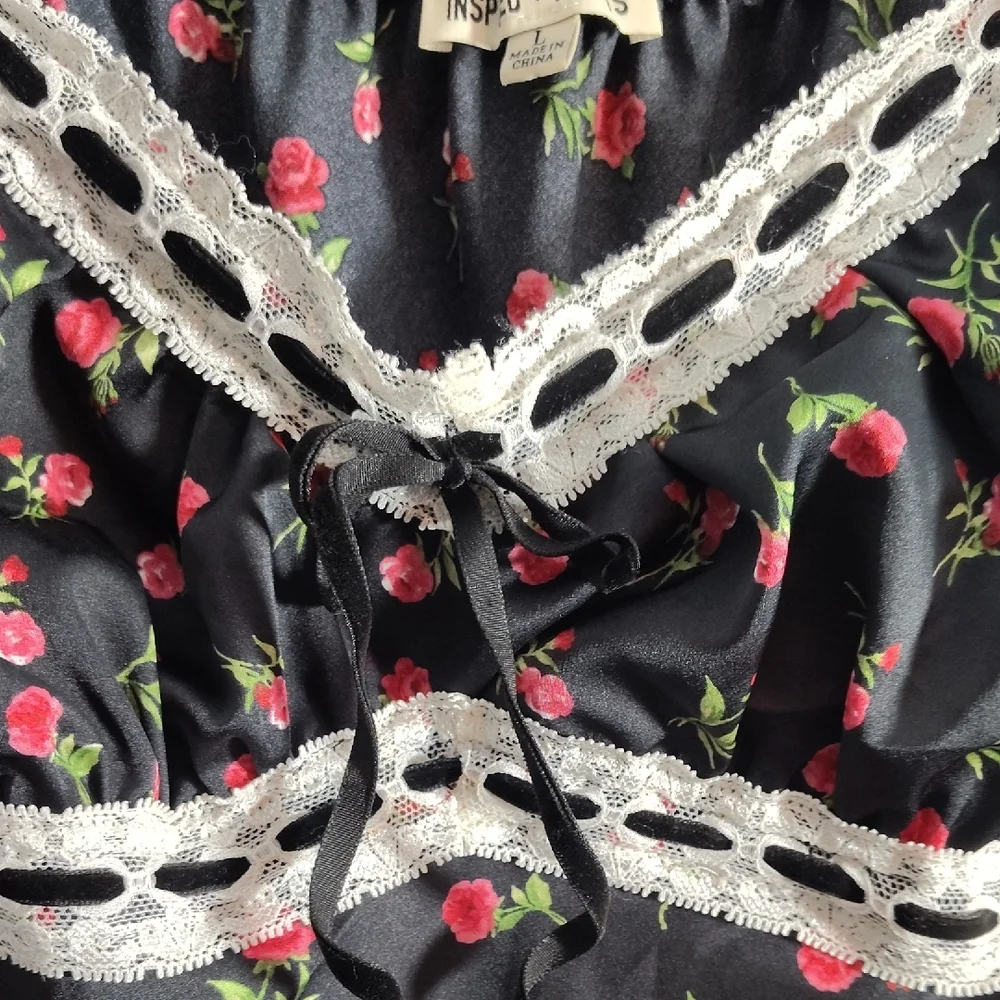 Inspired Hearts Black Slip Dress with Pink Floral Print - Picture 4 of 10